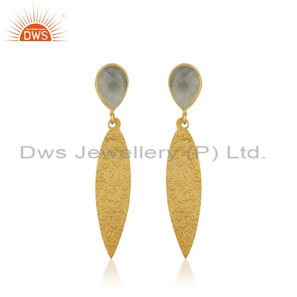 Indian Gold Plated Brass Designer Aqua Chalcedony Earrings Jewelry