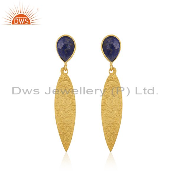 Wholesale Lapis Gemstone Brass Fashion Designer Earrings Jewelry Supplier