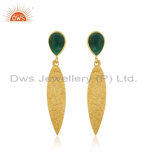 Green Onyx Gemstone Designer Brass Fashion Earrings Jewelry Manufacturer