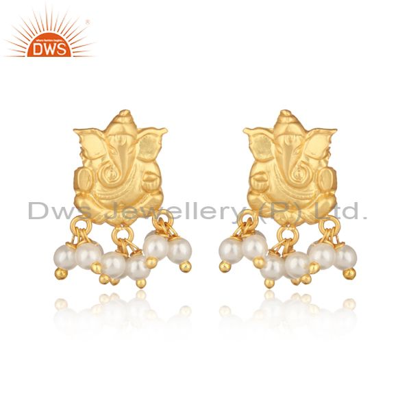 Ganesha design traditional yellow gold fashion earring with pearl