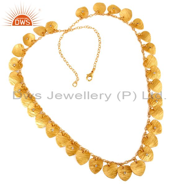 18k gold plated hand hammered heart shape designer necklace with zircon