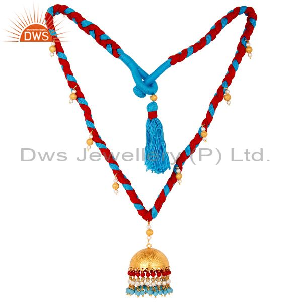 White pearl coral and turquoise indian handcrafted traditional necklace