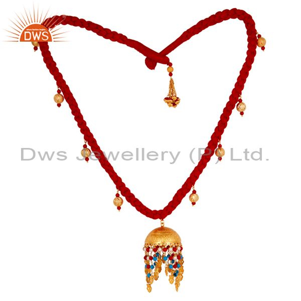 18k gold plated turquoise coral and white pearl indian handcrafted necklace