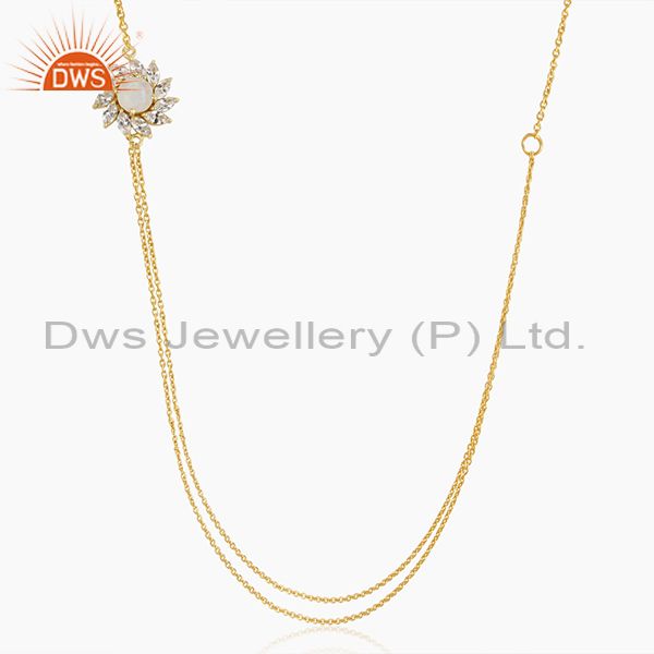 14k gold plated brass floral design moonstone 18inch chain necklace wholesale