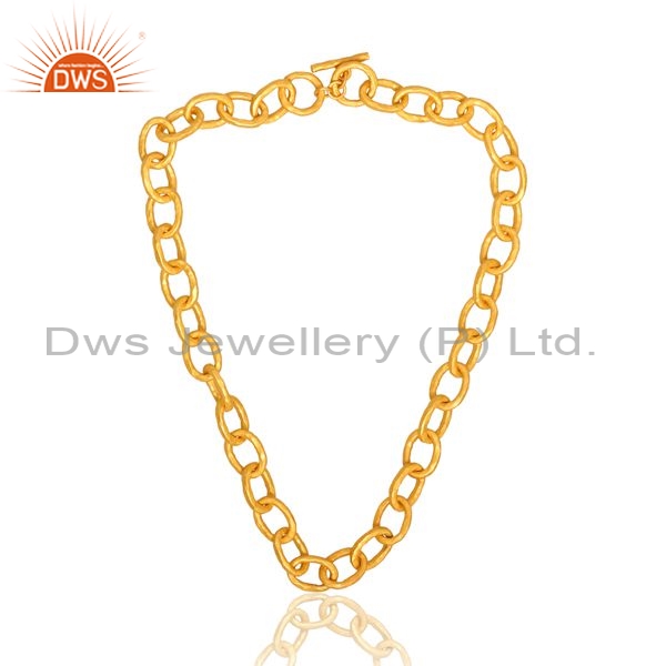Brass Pendant And Chain Necklace With Link Pattern