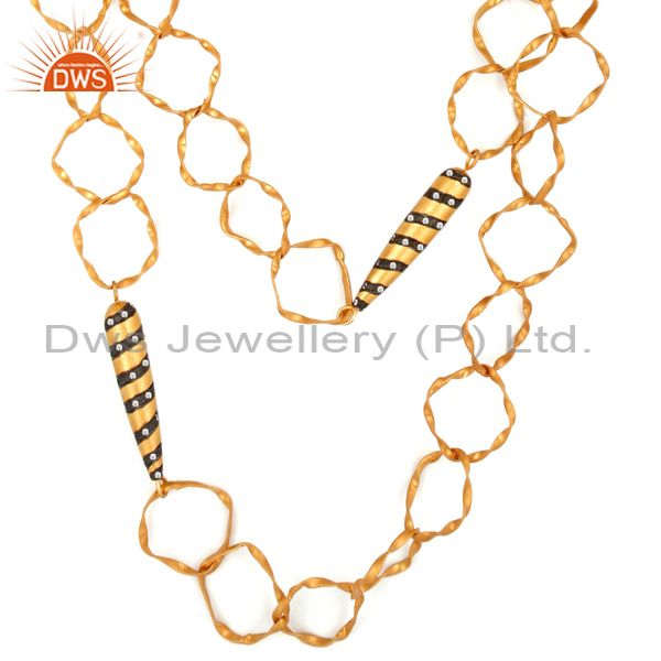 Unique handmade 18k gold plated cubic zirconia fashion link chain necklace