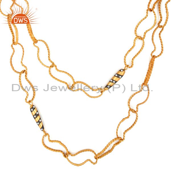 Handmade 22k gold plated on brass twisted wire chain with white zircon necklace