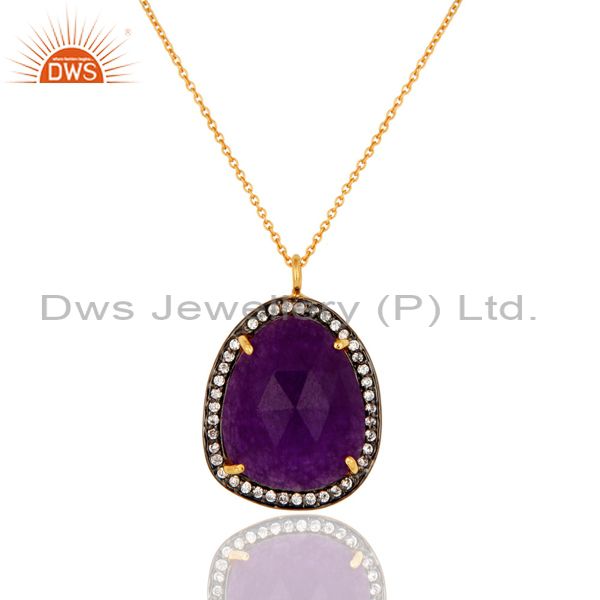 Purple aventurine gemstone 18k yellow gold plated pendant chain with cz