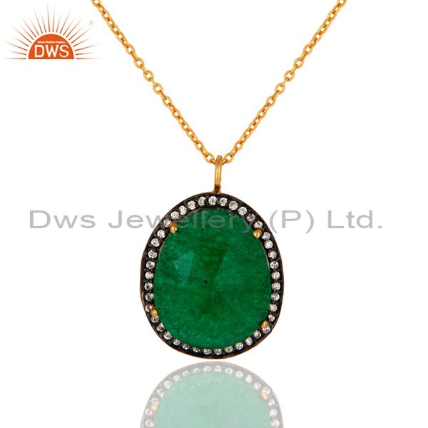 22k yellow gold vermeil green aventurine and cubic zirconia pendant with chain