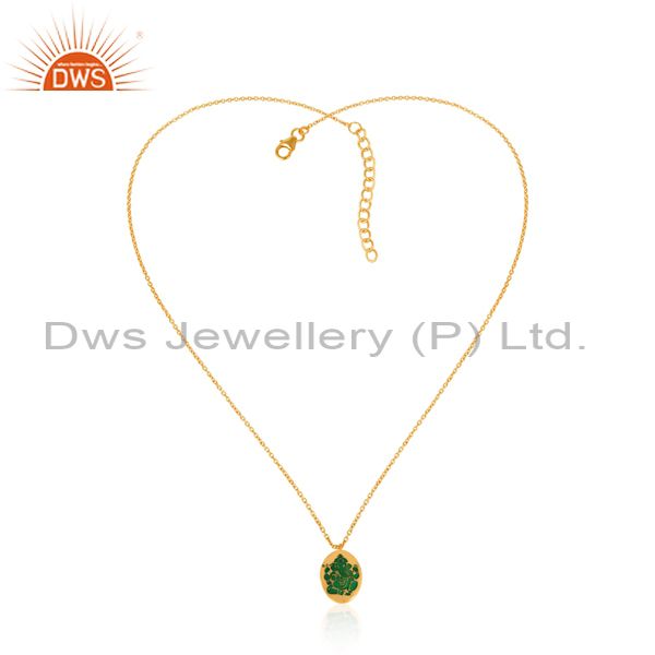 Designer ganesha necklace in yellow gold over silver and green enamel