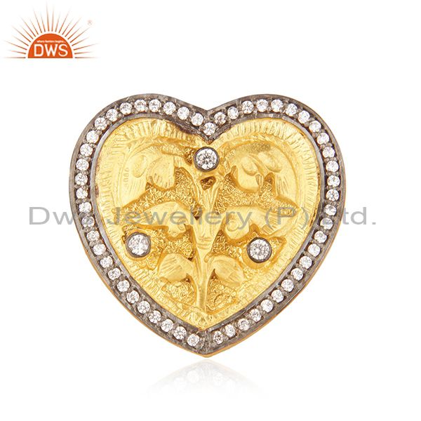 22K Yellow Gold Plated White Cubic Zirconia Heart Cocktail Stackable Ring