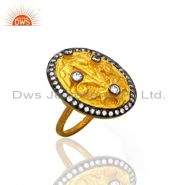18K Yellow Gold Plated Brass Cubic Zirconia Womens Cocktail Fashion Ring