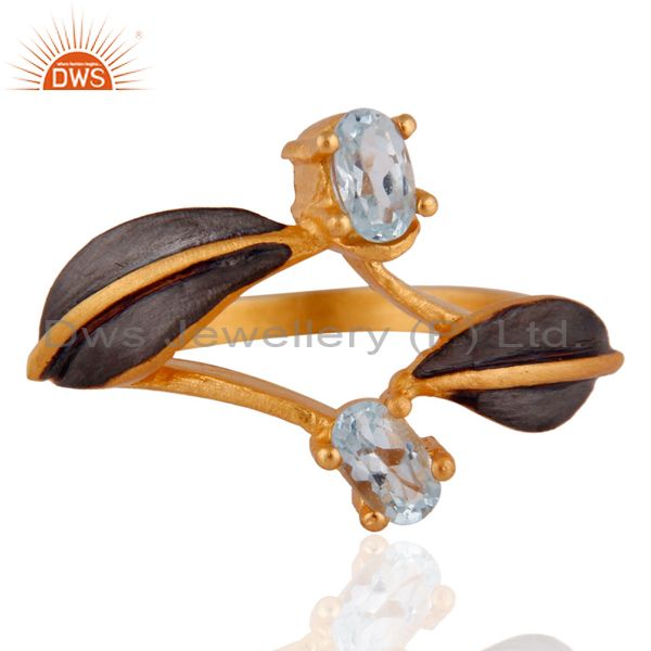 Latest Indian Designer 22K Yellow Gold Plated Blue Topaz Gemstone Ring Jewelry