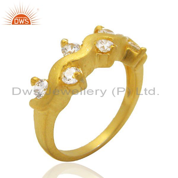 22K Yellow Gold Plated Brass White Cubic Zirconia Prong Set Fashion Ring