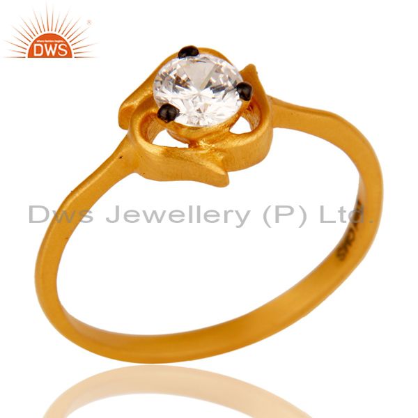 22K Yellow Gold Plated Brass Cubic Zirconia Prong Set Fashion Ring