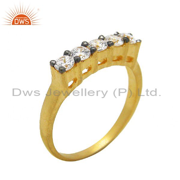 18K Yellow Gold Plated Sterling Silver Cubic Zirconia Bridal Fashion Ring