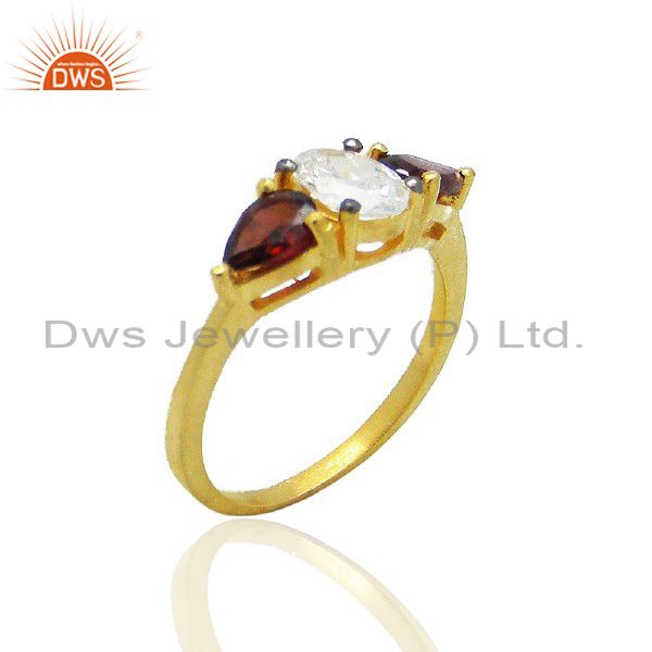 18K Yellow Gold Plated Sterling Silver Garnet And Cubic Zirconia Fashion Ring