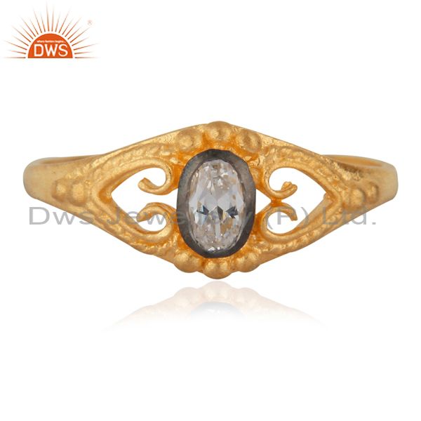18K Gold Plated Fashion Jewelry Handmade White Zircon Engagement Unique Ring