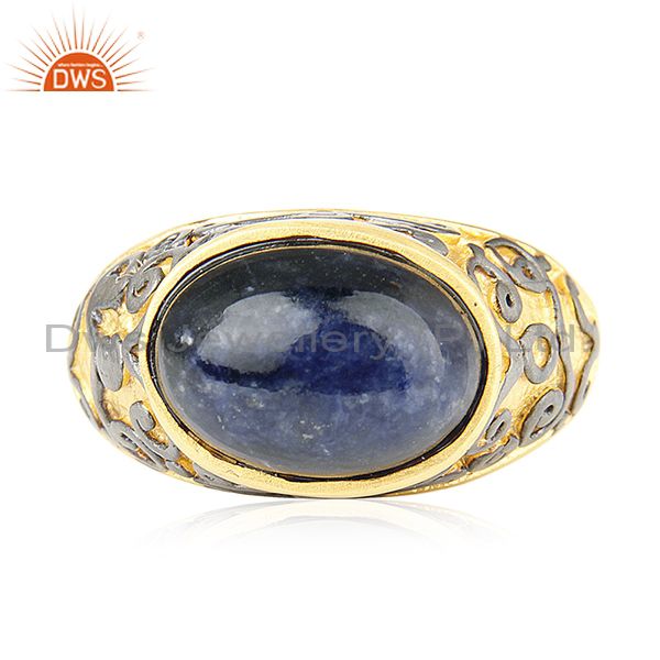 18K Yellow Gold Plated Brass Sodalite Gemstone Cocktail Ring