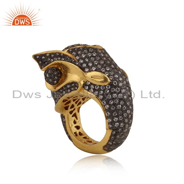 Elephant Shaped Rhodium & Gold Plated Silver Antique Cz Ring
