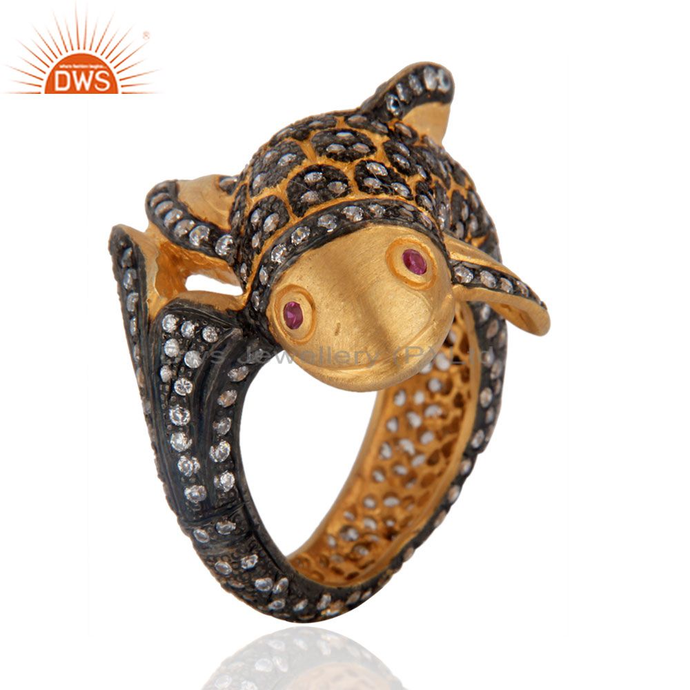 Beautiful Cute Fish Designer Simulated Diamond Fashion Ring With 18K Gold Plated