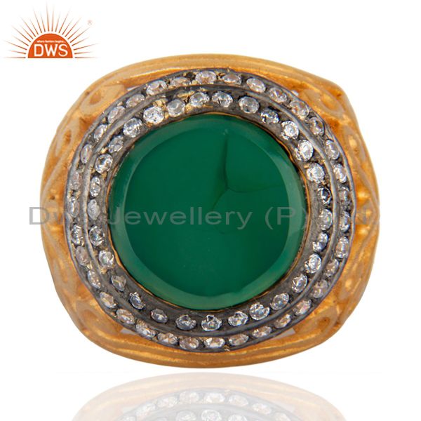 Natural Semi Precious Gemstone Green Onyx Handmade Filigree Design Ring Size 6.5