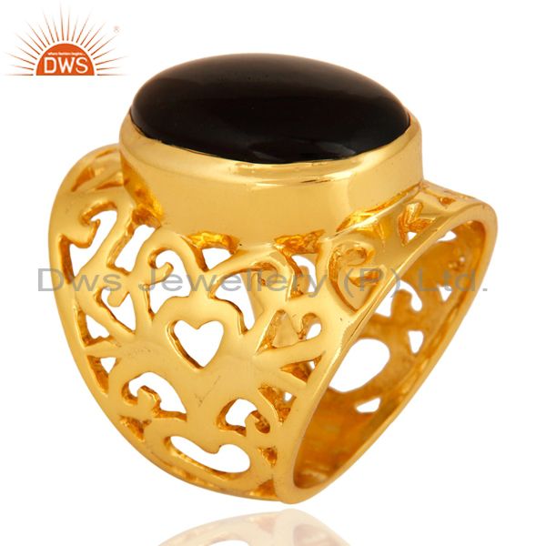 18-Karat Yellow Gold Plated Natural Smoky Quartz Fashion Ring Size 8 Jewelry