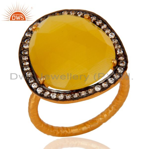 18-Carat Yellow Gold Plated Yellow Moonstone Cocktail Ring With White Zircon