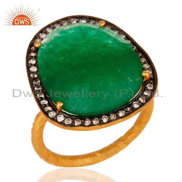 Natural Green Aventurine Gemstone Gold Plated over brass Ring With CZ