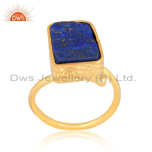 Sterling Silver 18K Gold Pated Ring With Unshaped Lapis