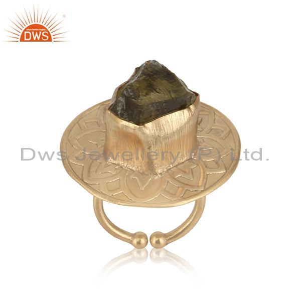 Handmade textured gold on fashion ring with rough lemon topaz