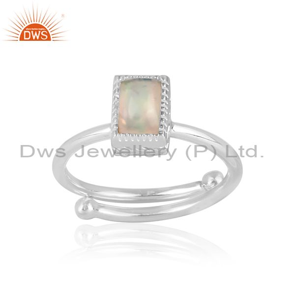 Rectangle Cut Ethiopian Opal Set Fine Silver Classic Ring
