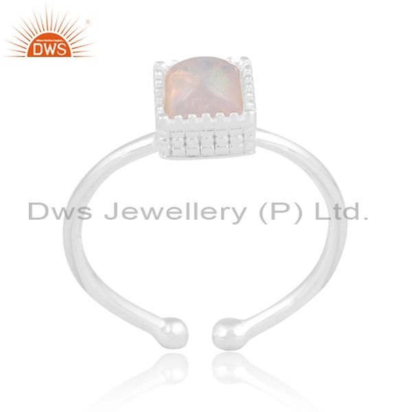 Sterling Silver Ring With Ethiopian Opal Cabushion Square Cut