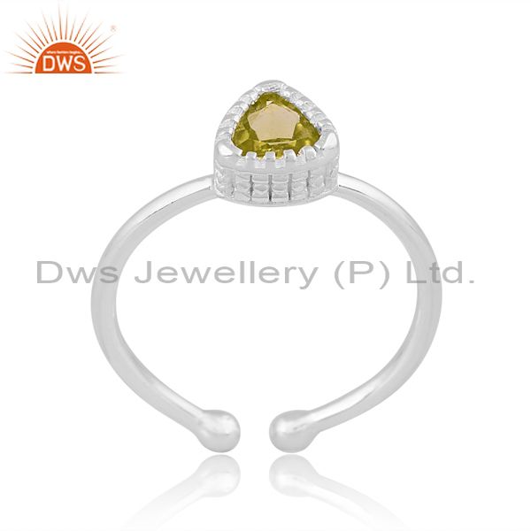 Peridot Cut Trillion Gemstone One White Sterling Silver Ring