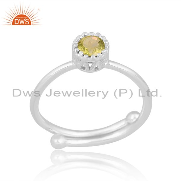 Sterling Silver White Ring With Peridot Round Cut Stone