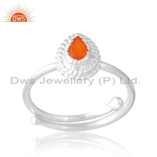 Sterling Silver White Ring With Carnelian Pear Cut