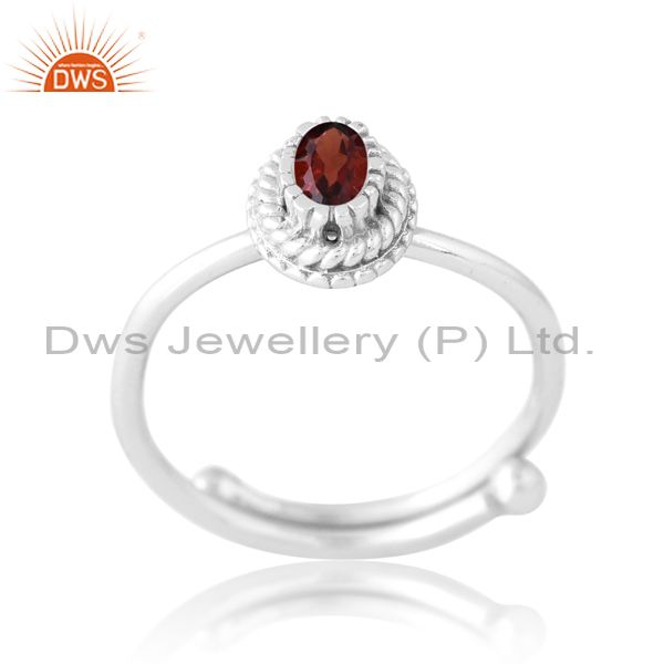 Sterling Silver White Ring With Garnet Cut