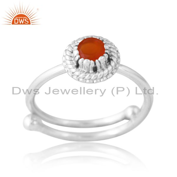 Sterling Silver White Ring With Carnelian Cut