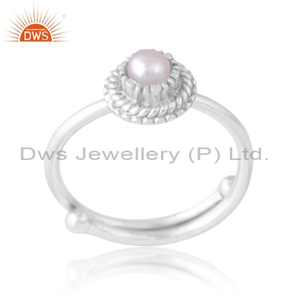 Sterling Silver White Ring With Pearl Cabochon