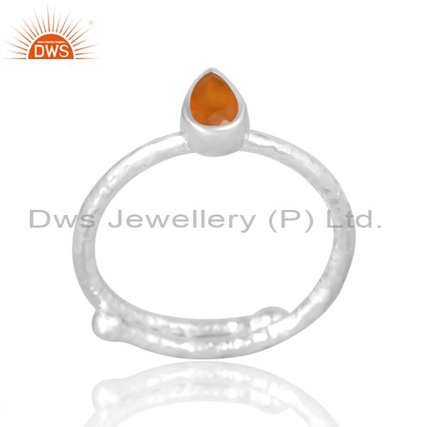 Carnelian Pear Cut Stone And Band For Women In Silver Metal