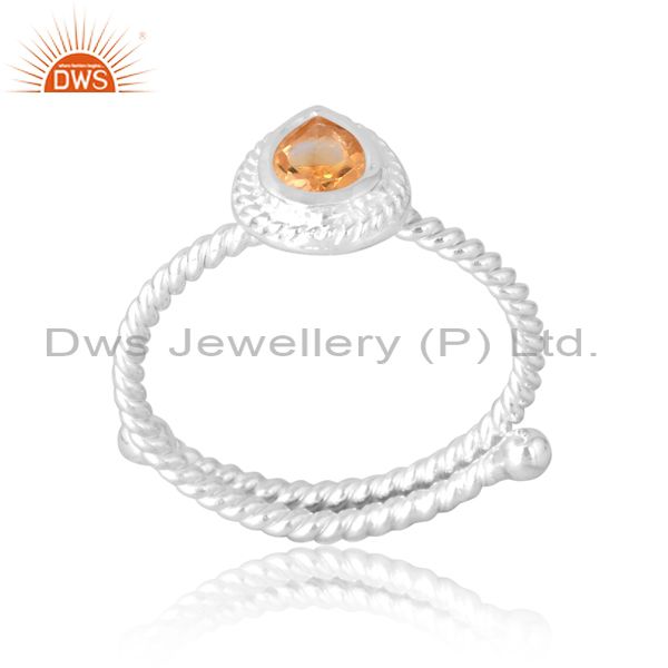 Crafted Dot Citrine Band In Pear Cut For Women In Silver