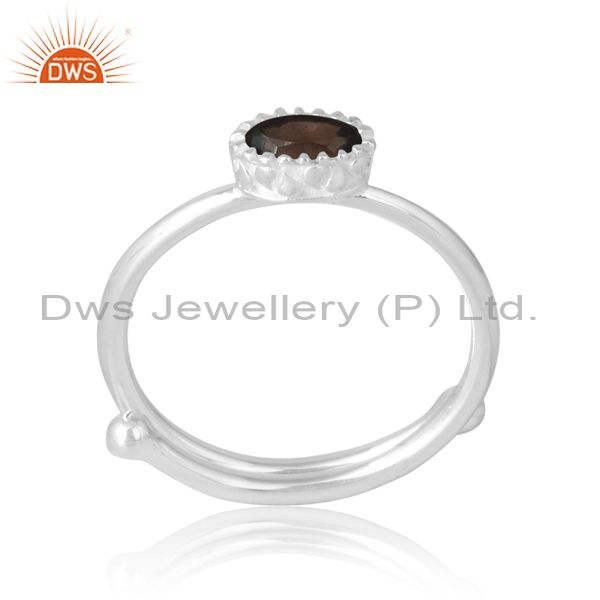 Adjustable Horizontal Oval Smoky Ring For Proposal In Silver