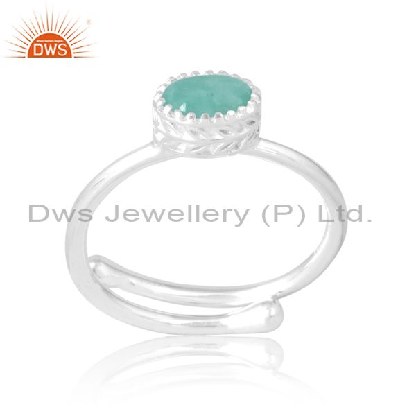 Warm Silver Band For Women In Amazonite Oval Cut Design