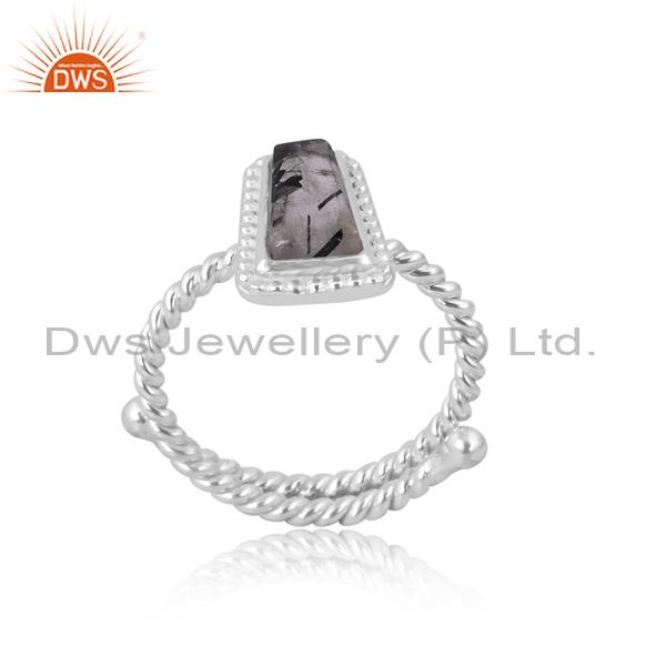 Black Rutile 925 Silver Engagement Ring for Girls