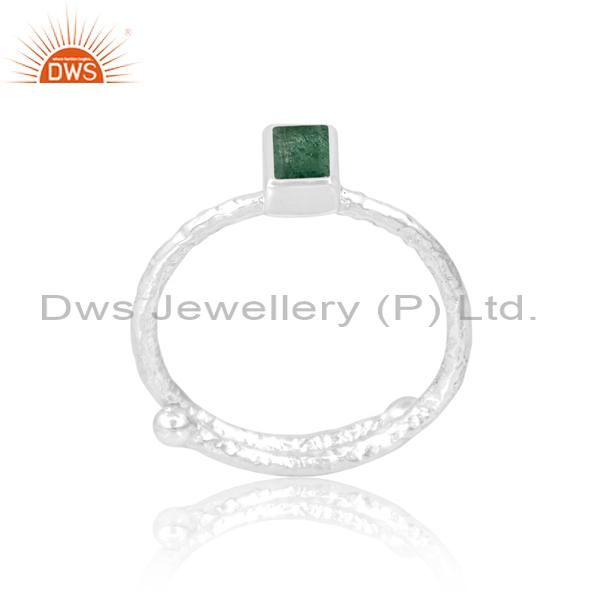 Green Strawberry Quartz Engagement Ring - Sterling Silver