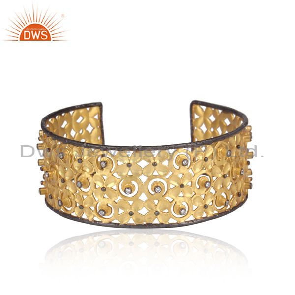 Handmade cz set gold and black plated 925 silver ethnic cuff