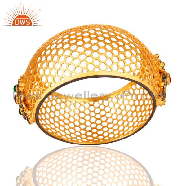 Cz traditional costume gold filigree design cuff bangle kada jewelry