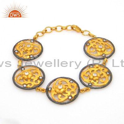 18k yellow gold plated brass white cubic zirconia designer bracelet jewelry