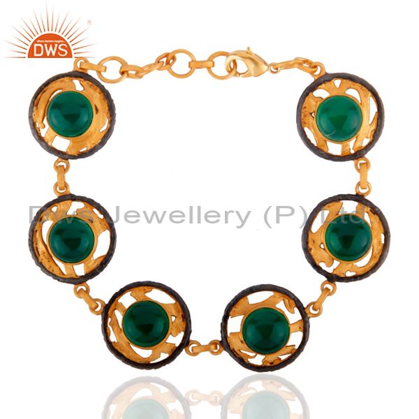Indian handcrafted 24k gold plated green onyx gemstone 8.50" bracelets