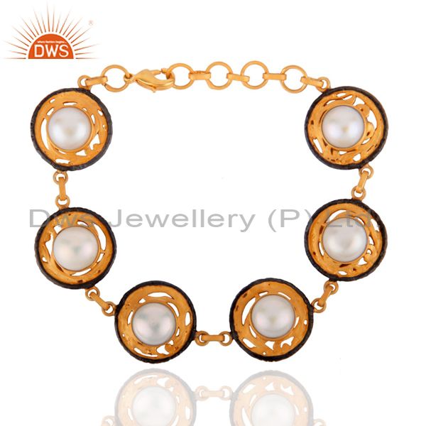 Designer white pearl gold plated handmade bracelet